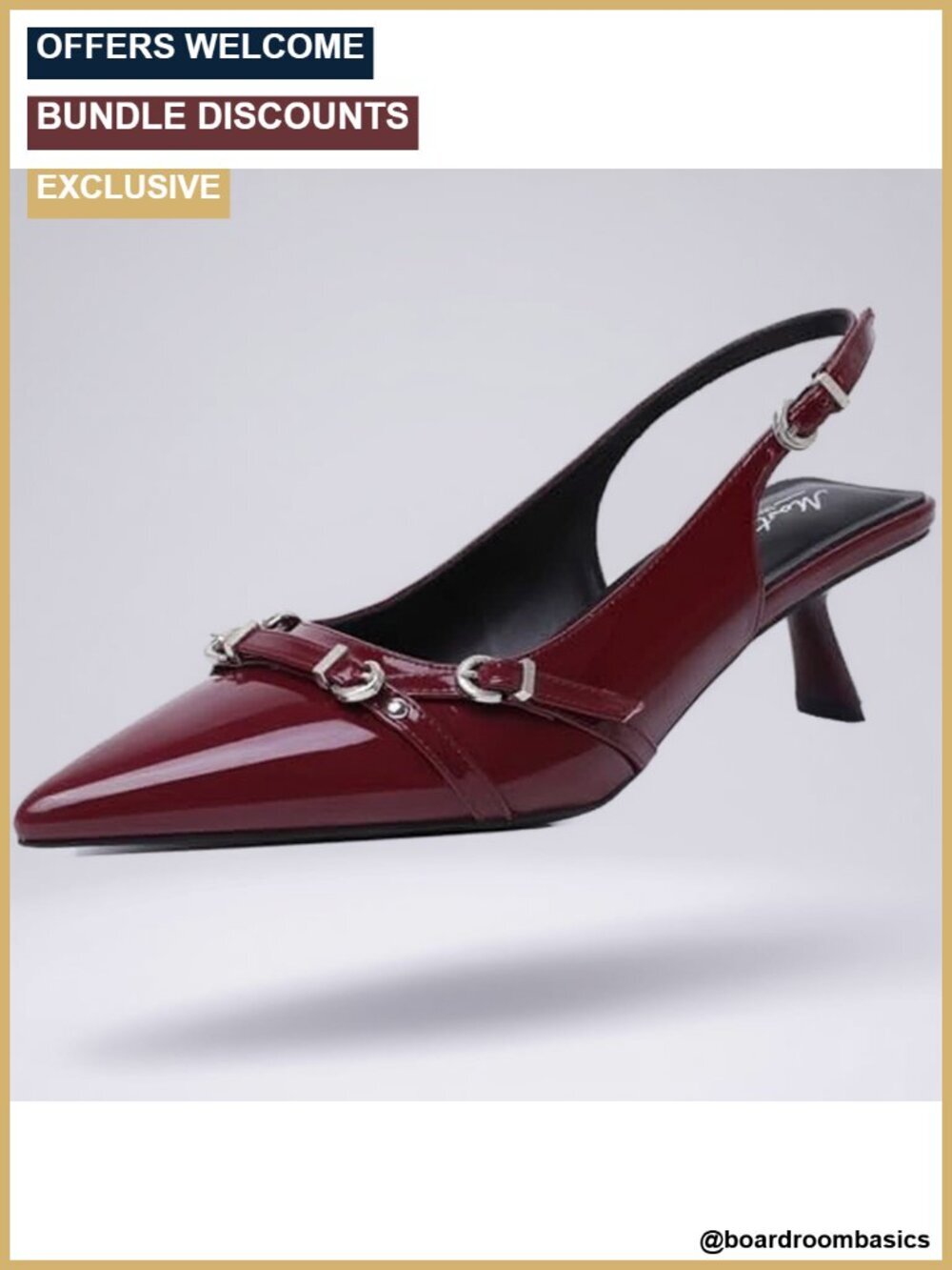 Patent Leather Kitten Heels Slingback Pumps Low Heel Dress Shoes Buckle